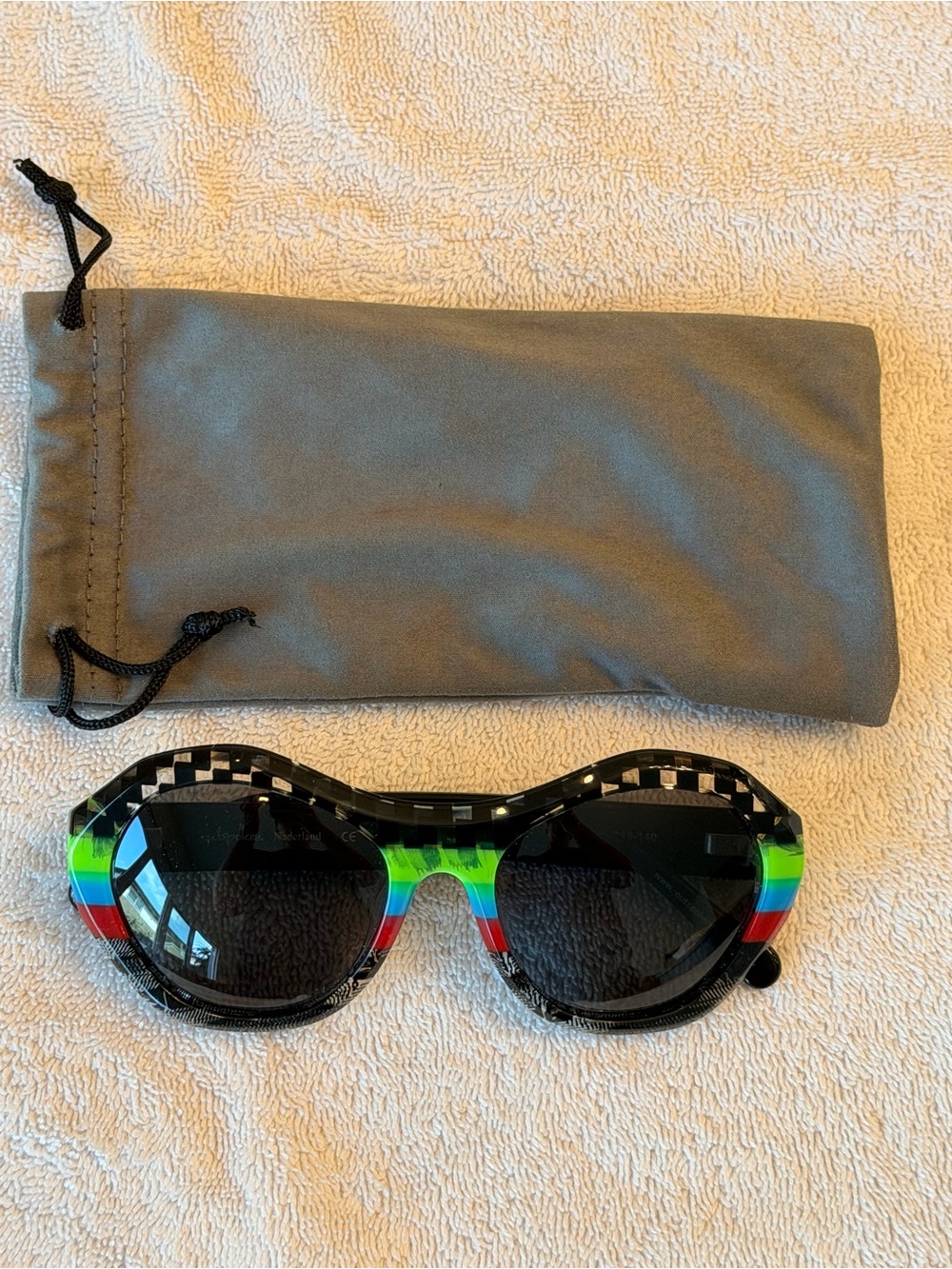 Rainbow Stripe Sunglasses with Black Check Frame